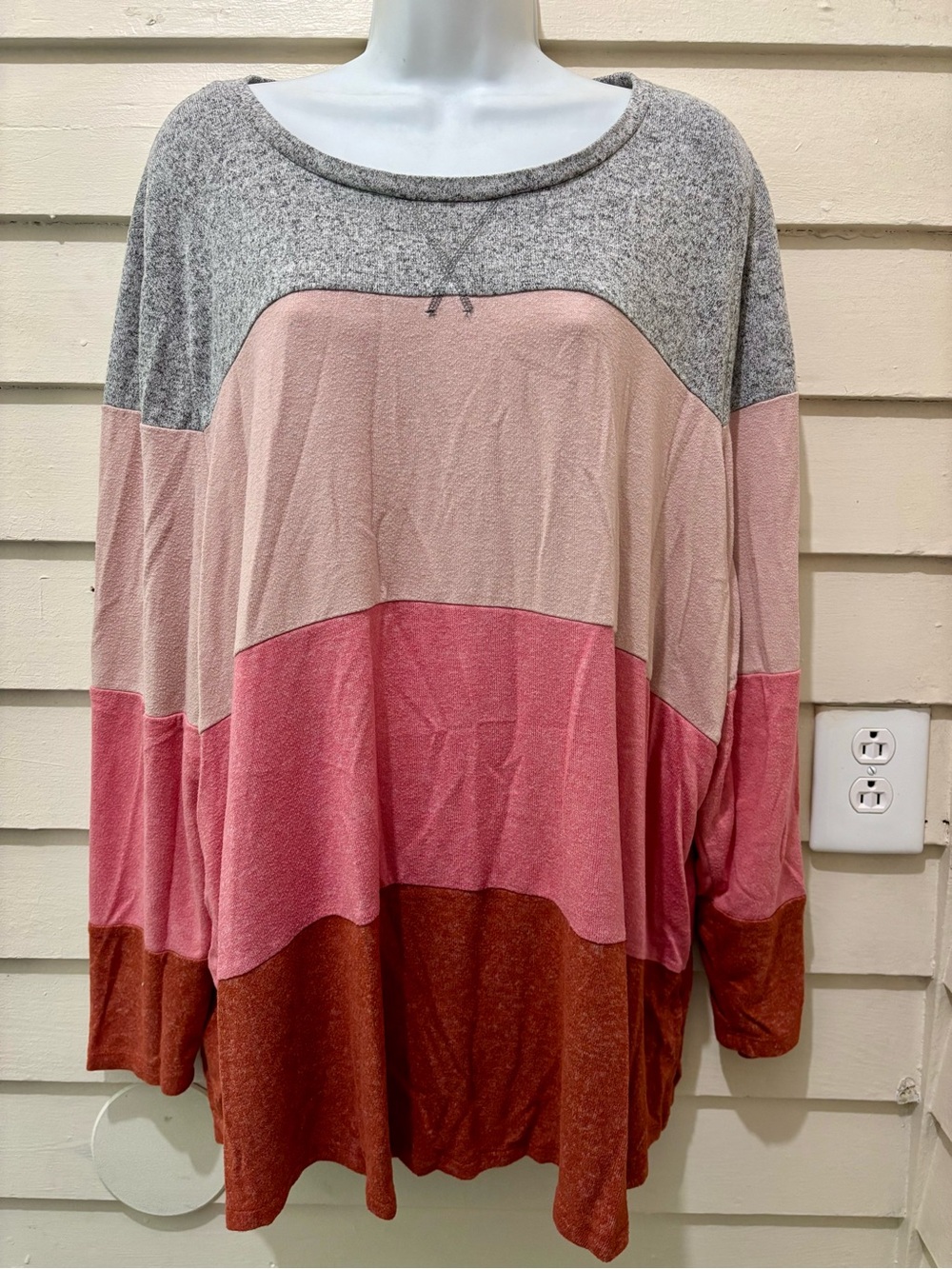 🔥5 for $25🔥 Maurices 24/7 Plus Size Soft Knit Long Sleeve Color Block Top